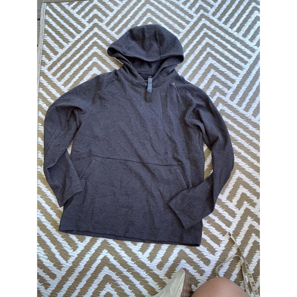 Lululemon At Ease Hoodie Mens Medium Dark Gray Textured Knit Sweatshirt Pullover